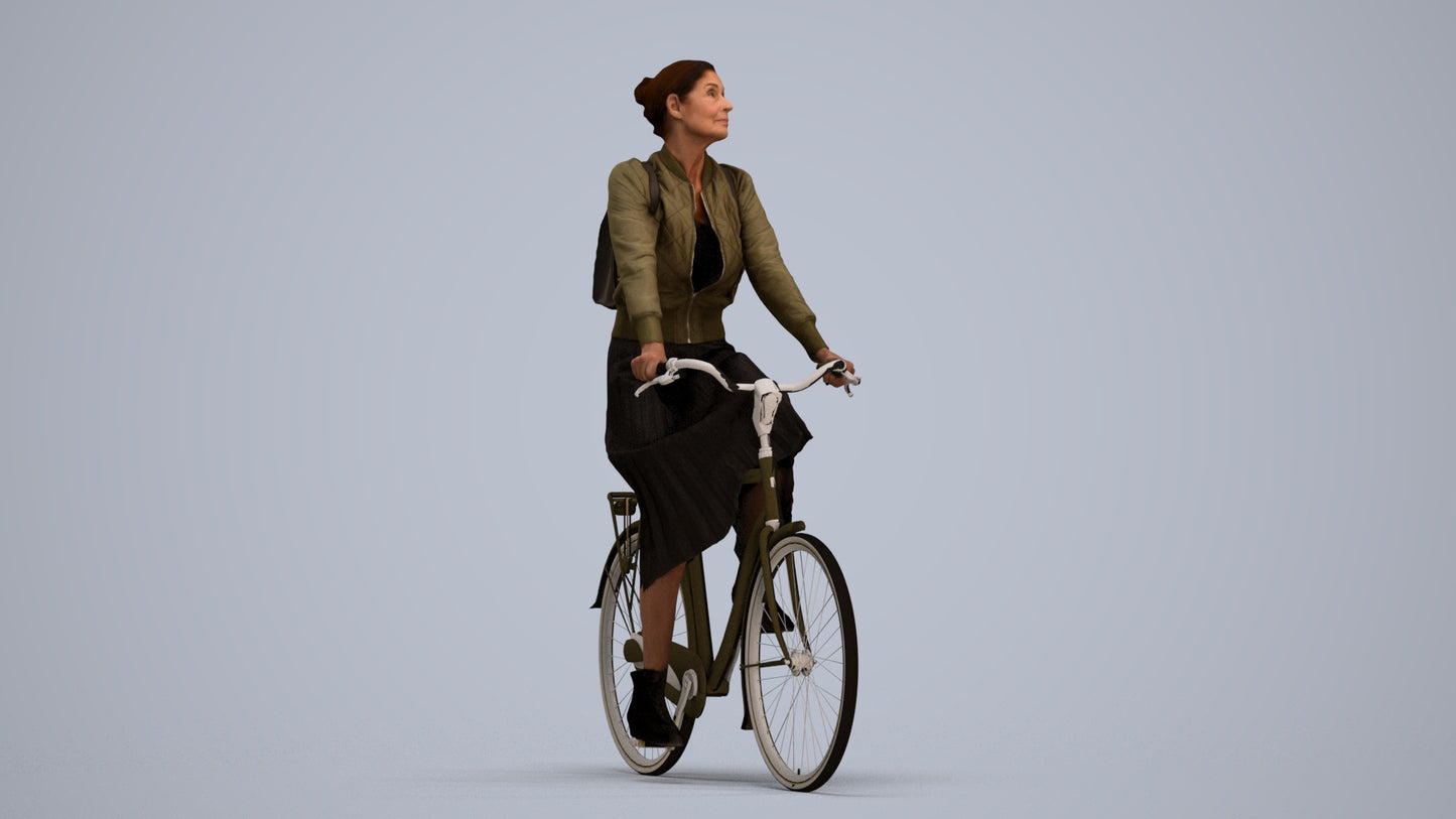 realistic 3D human woman casual cycling, archviz people FBX OBJ for Blender, standing pose render