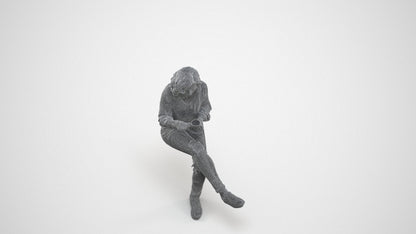 photogrammetry 3D woman casual sitting, realistic human model archviz FBX, wireframe three-quarter view