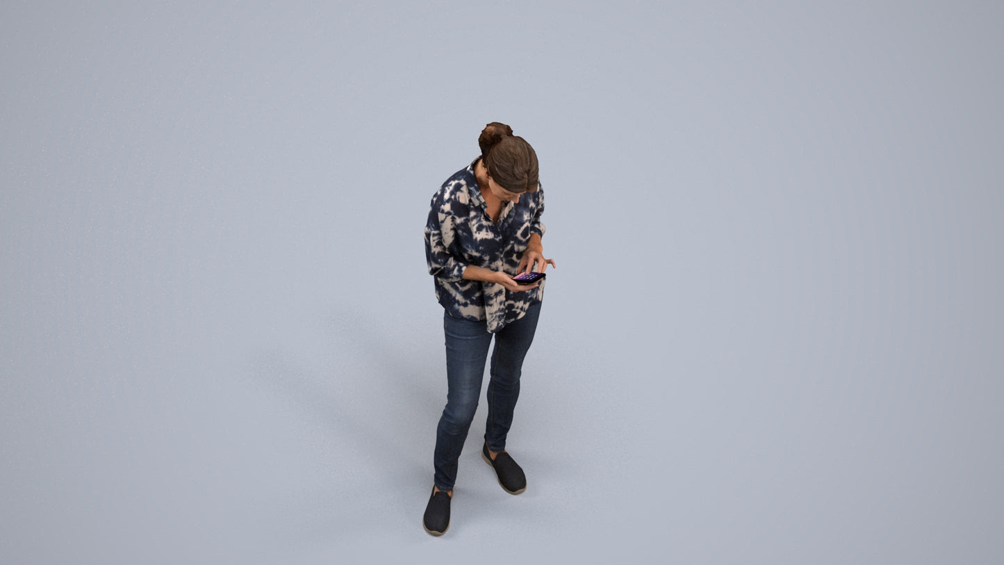 realistic 3D people woman casual standing, render-ready for V-Ray and Corona, FBX OBJ, back view render