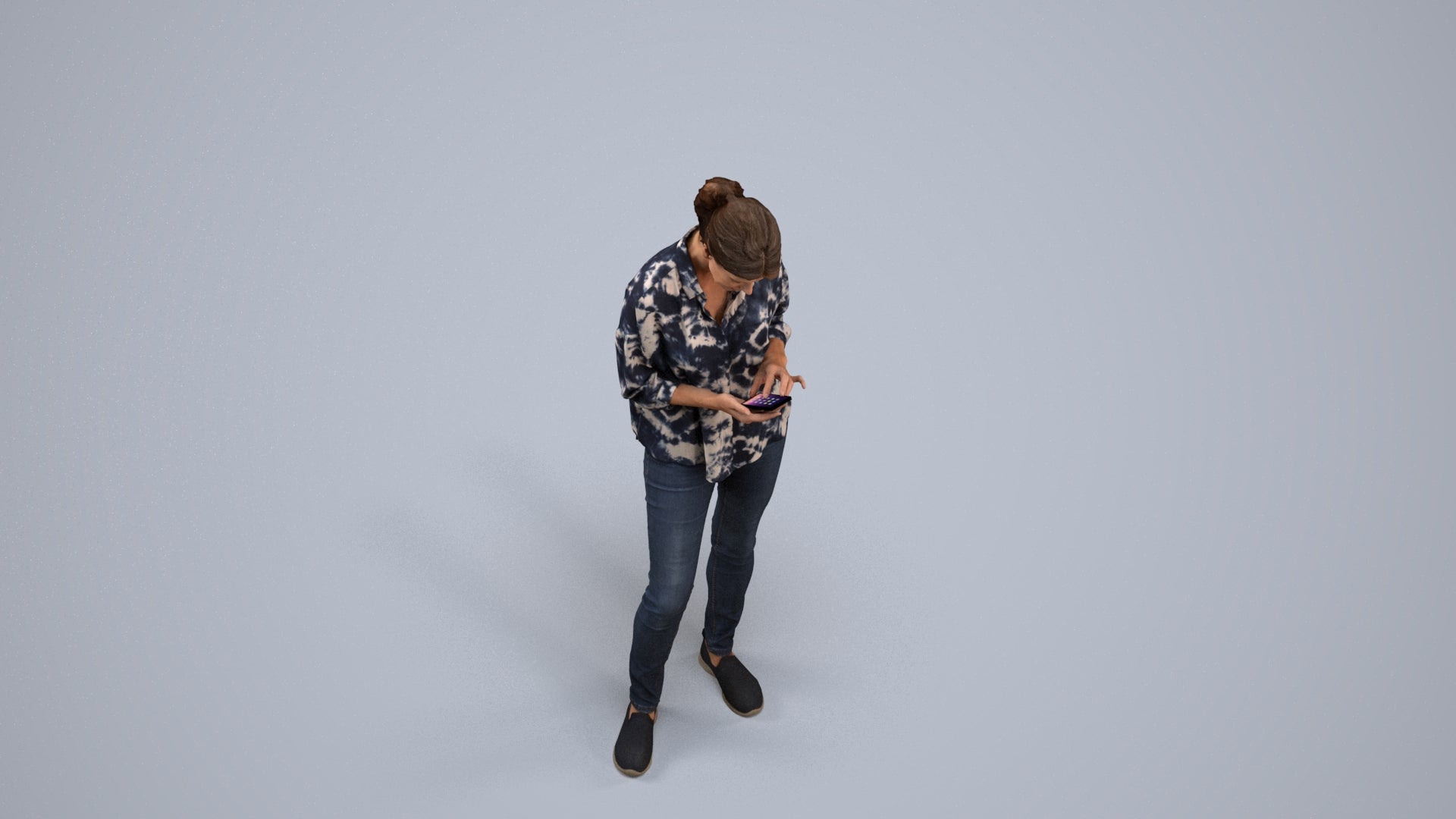 realistic 3D people woman casual standing, render-ready for V-Ray and Corona, FBX OBJ, back view render