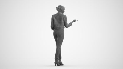 3D human model woman business standing, photogrammetry scanned person for archviz, wireframe front view