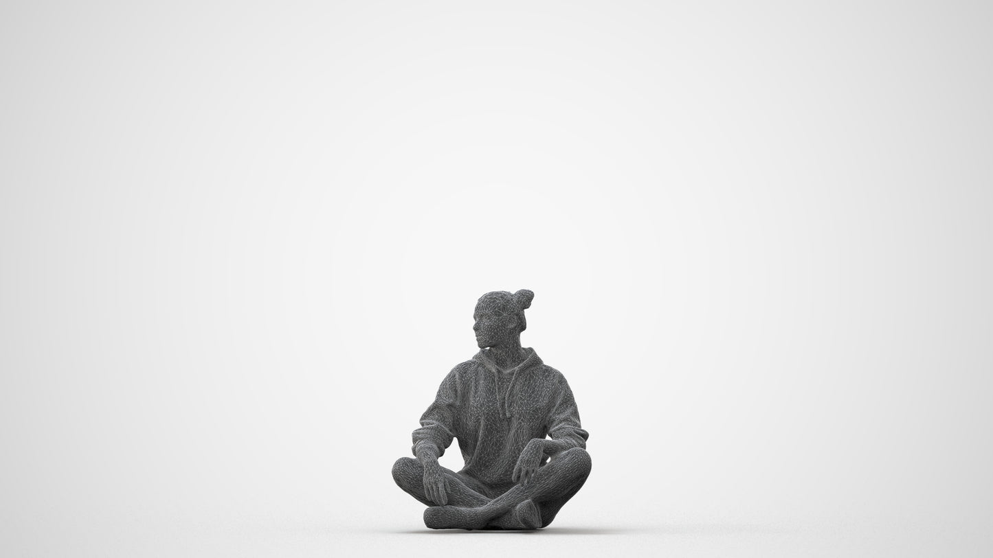 photogrammetry 3D woman casual sitting, realistic human model archviz FBX, square thumbnail