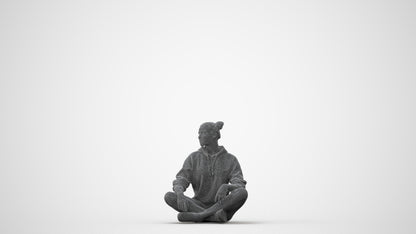 photogrammetry 3D woman casual sitting, realistic human model archviz FBX, square thumbnail