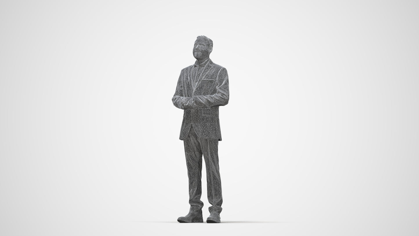3D human model man business, photogrammetry scanned person for archviz, wireframe back view