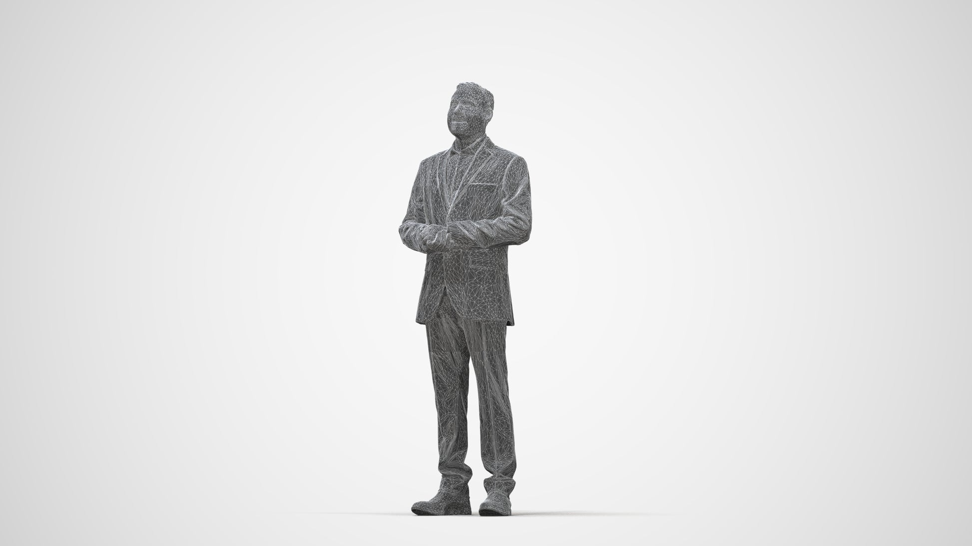 3D human model man business, photogrammetry scanned person for archviz, wireframe back view