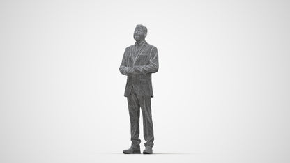 3D human model man business, photogrammetry scanned person for archviz, wireframe back view