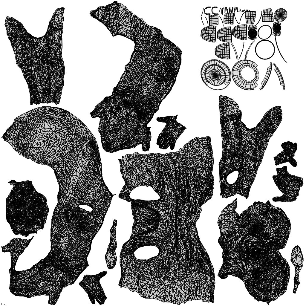 3D scanned senior woman sitting casual, photorealistic archviz people for Enscape and SketchUp, wireframe top-down view
