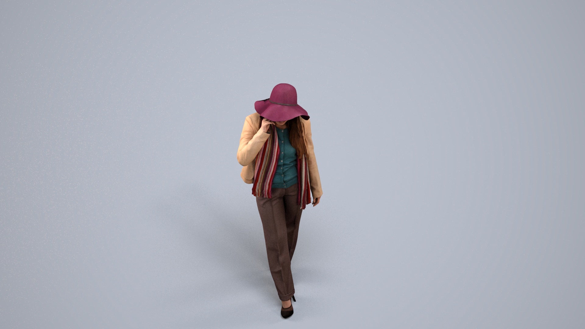 realistic 3D people woman casual standing, render-ready for V-Ray and Corona, FBX OBJ, back view render