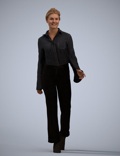 3D human model woman business walking, photogrammetry scanned person for archviz