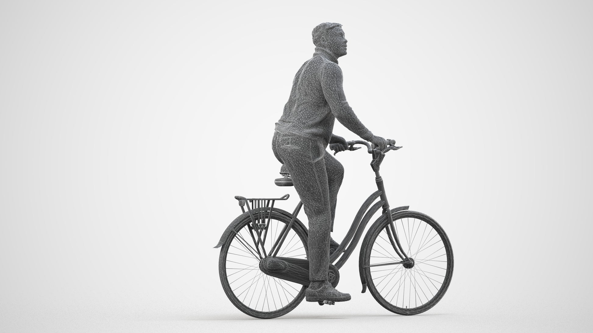 realistic 3D people man casual sitting, render-ready for V-Ray and Corona, FBX OBJ, wireframe side view