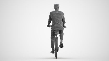 3D scanned man cycling casual, photorealistic archviz people for Enscape and SketchUp, wireframe front view