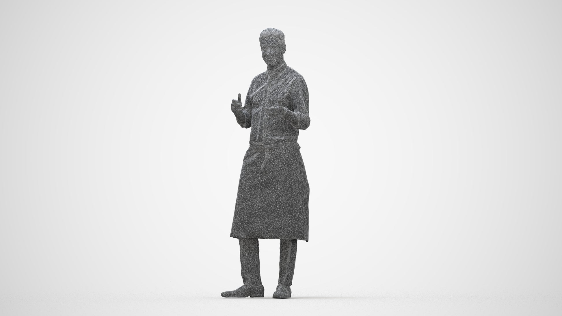 3D people model man hospitality, scanned human for 3ds Max rendering, wireframe back view