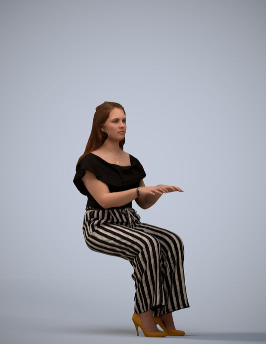 3D human model woman casual business, photogrammetry scanned person for archviz