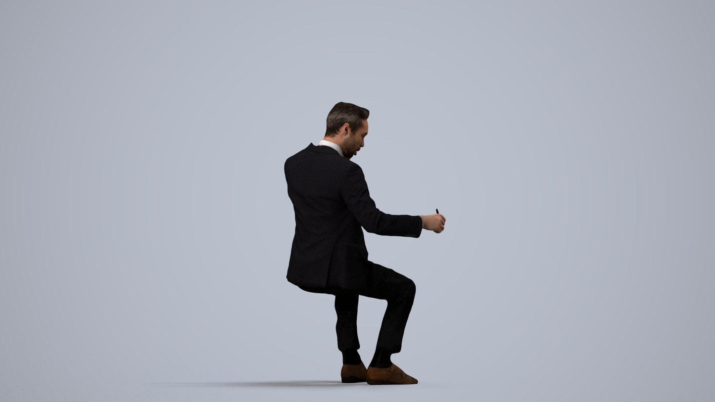 3D scanned man business formal, photorealistic archviz people for Enscape and SketchUp, side view render