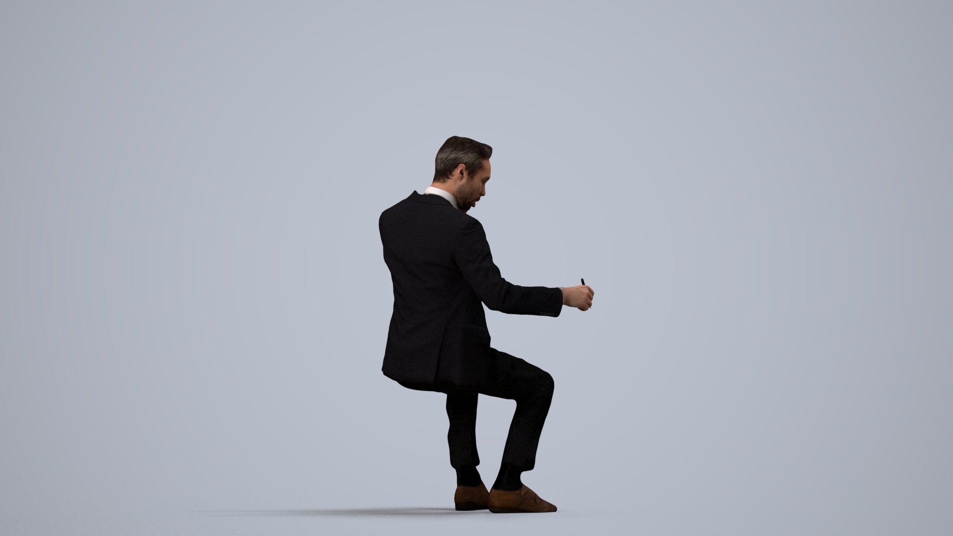 3D scanned man business formal, photorealistic archviz people for Enscape and SketchUp, side view render