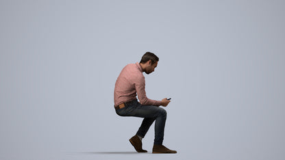 3D people model man casual sitting, scanned human for 3ds Max rendering, side view render