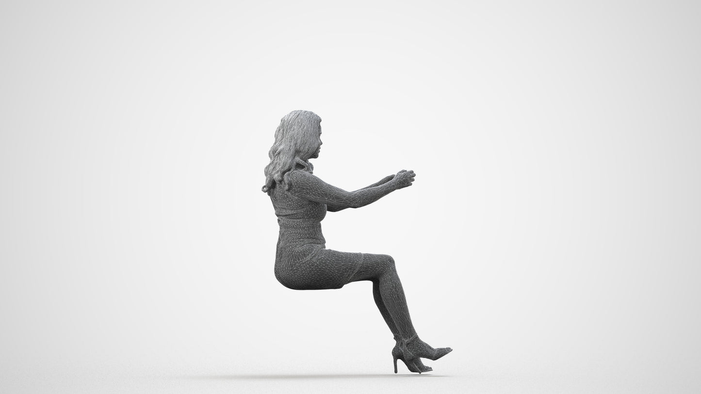 3D scanned woman driving casual, photorealistic archviz people for Enscape and SketchUp, wireframe side view
