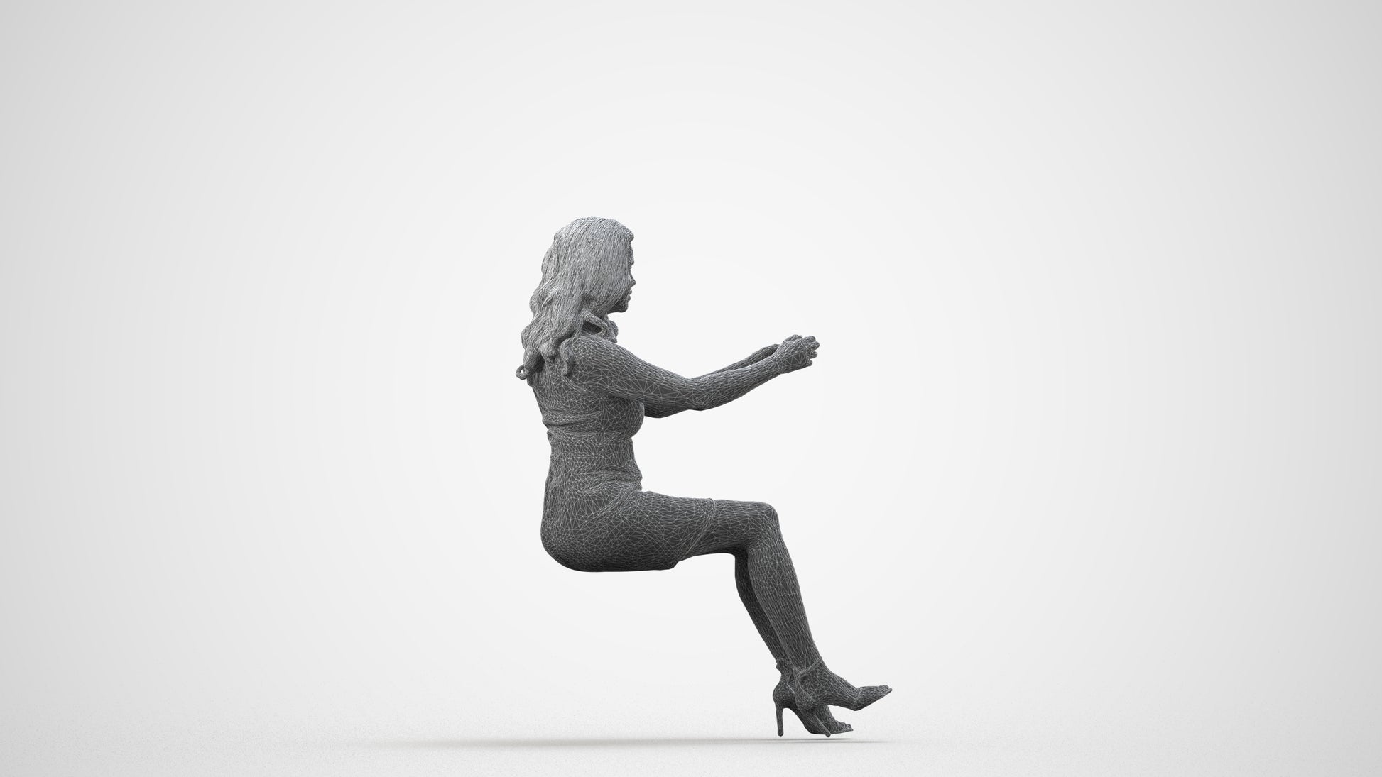 3D scanned woman driving casual, photorealistic archviz people for Enscape and SketchUp, wireframe side view
