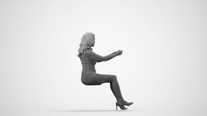3D scanned woman driving casual, photorealistic archviz people for Enscape and SketchUp, wireframe side view