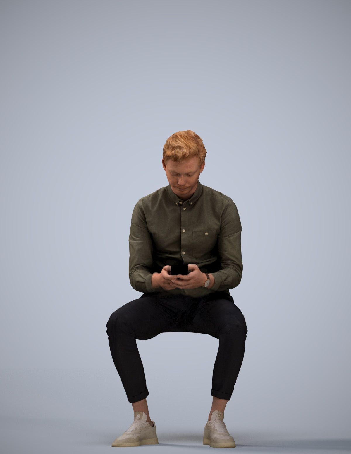 photogrammetry 3D man casual sitting, realistic human model archviz FBX