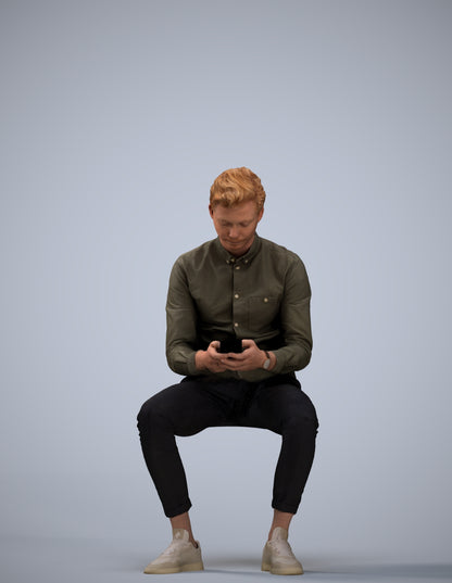 photogrammetry 3D man casual sitting, realistic human model archviz FBX