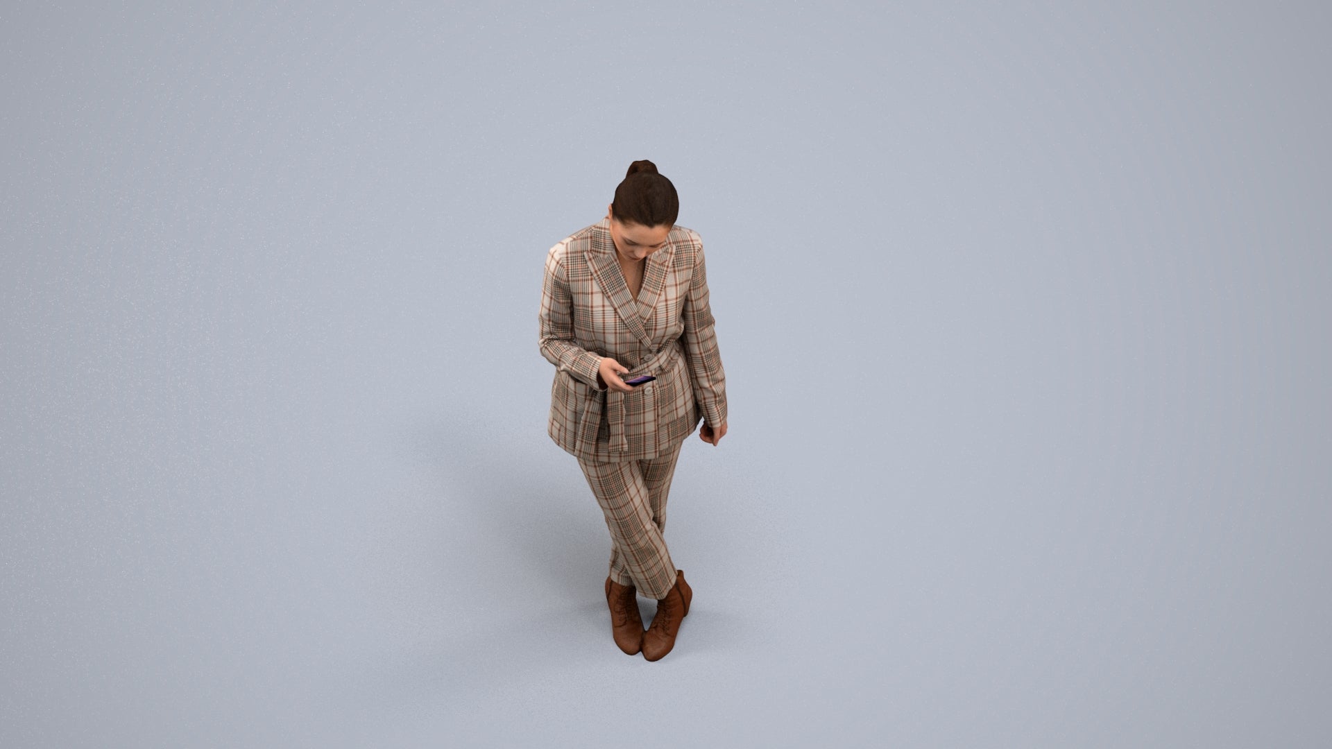 realistic 3D woman business standing, scanned archviz people for Blender and 3ds Max, back view render