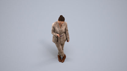 realistic 3D woman business standing, scanned archviz people for Blender and 3ds Max, back view render