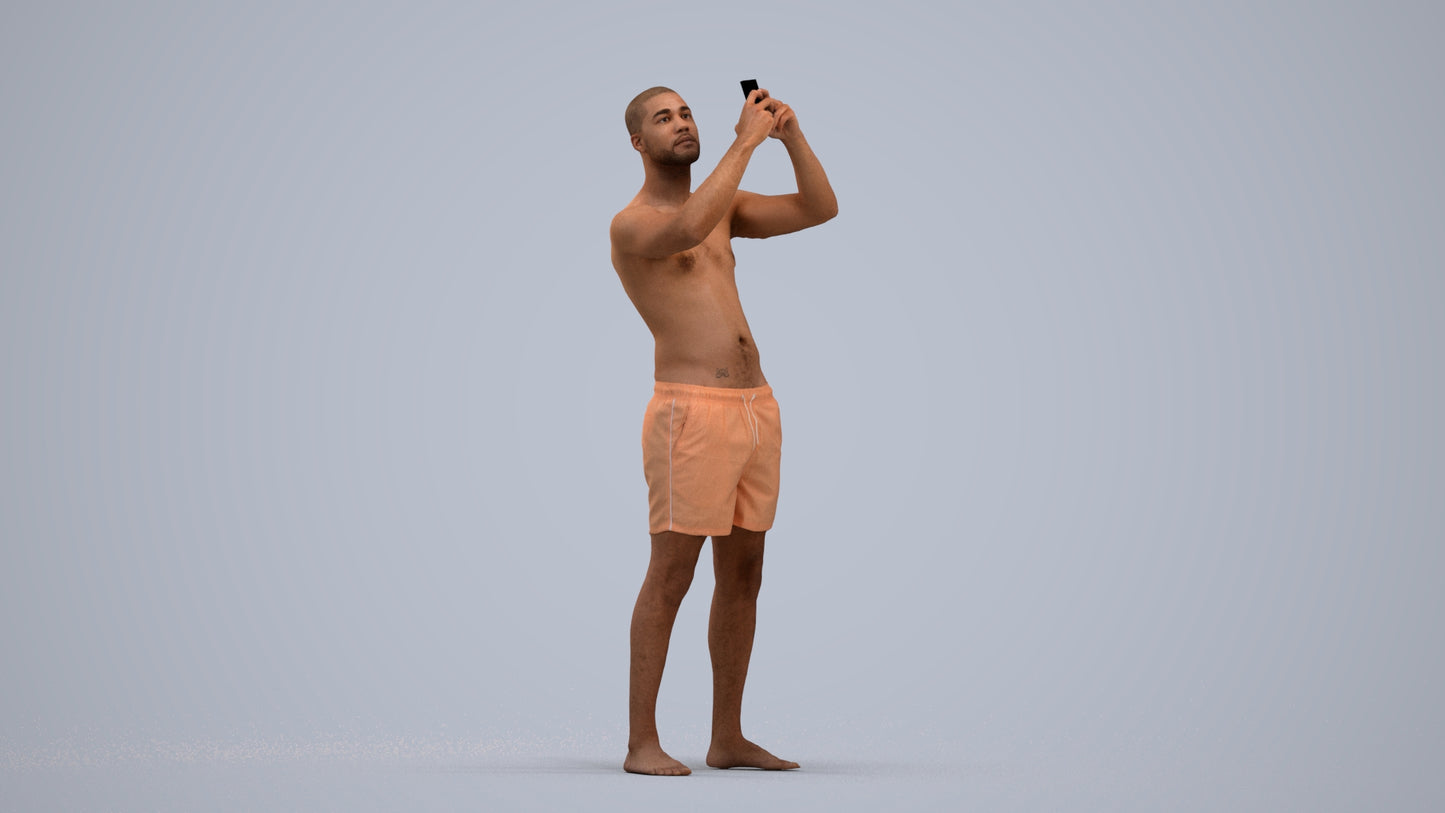 scanned 3D man pool, photogrammetry people for Enscape and V-Ray, standing pose render