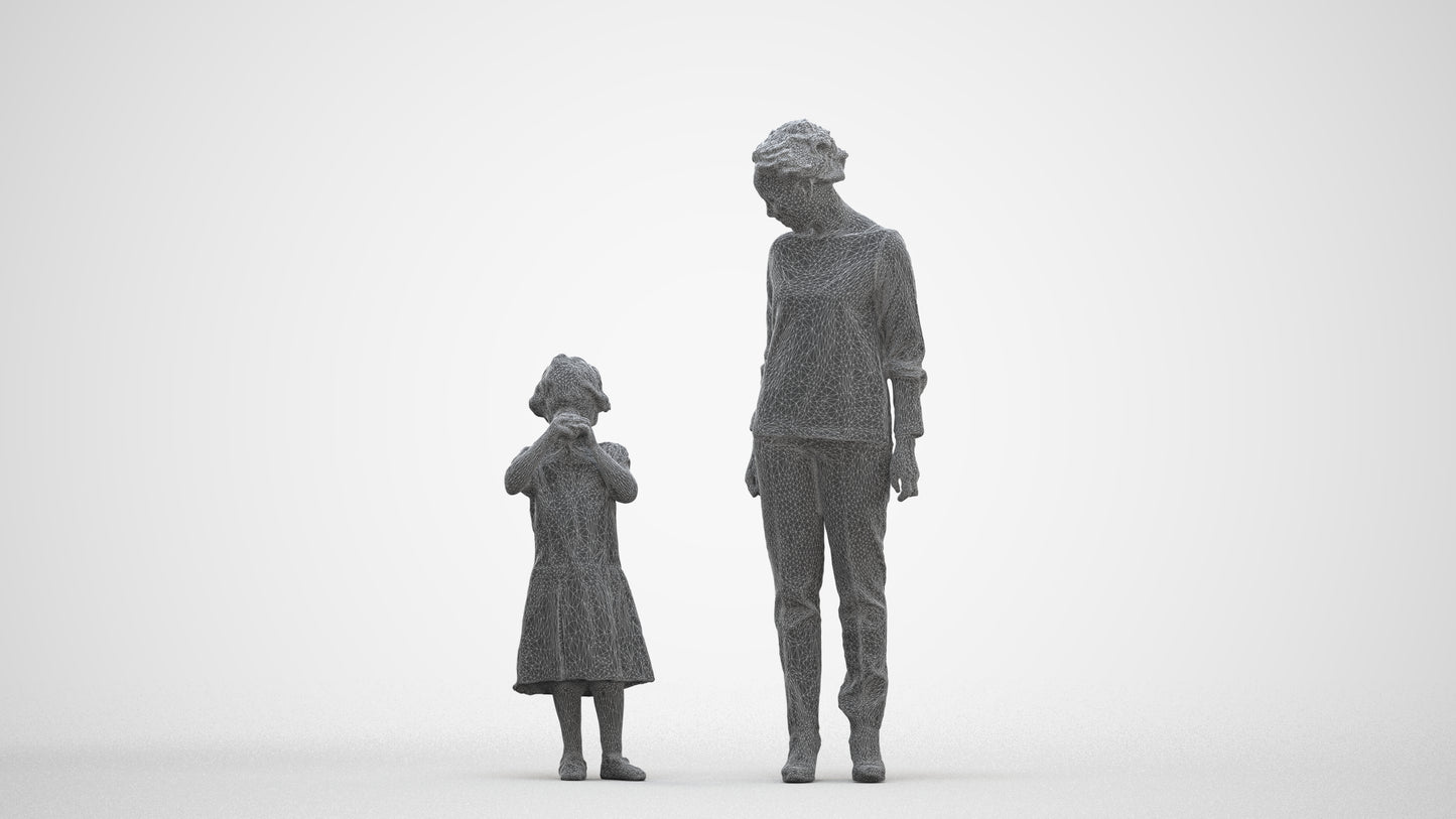 scanned 3D girl casual kids, photogrammetry people for Enscape and V-Ray, three-quarter front view render