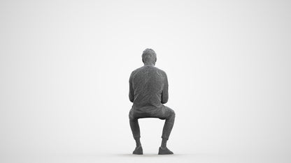 photogrammetry 3D man casual sitting, realistic human model archviz FBX, wireframe front view