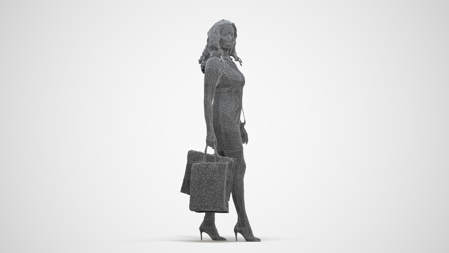 3D people model woman casual shopping, scanned human for 3ds Max rendering, three-quarter front view render