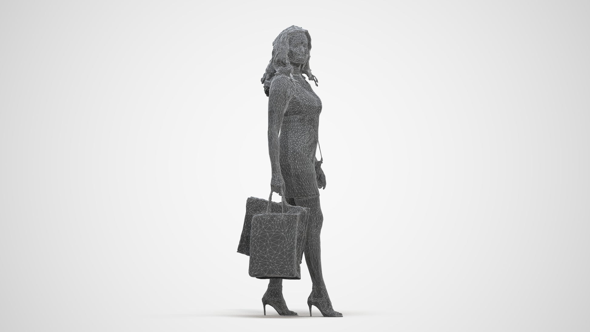3D people model woman casual shopping, scanned human for 3ds Max rendering, three-quarter front view render