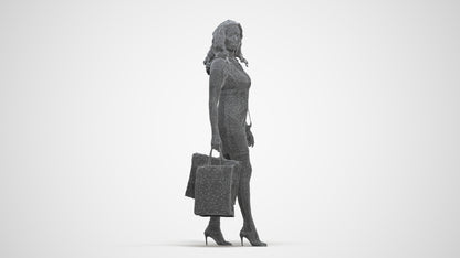 3D people model woman casual shopping, scanned human for 3ds Max rendering, three-quarter front view render