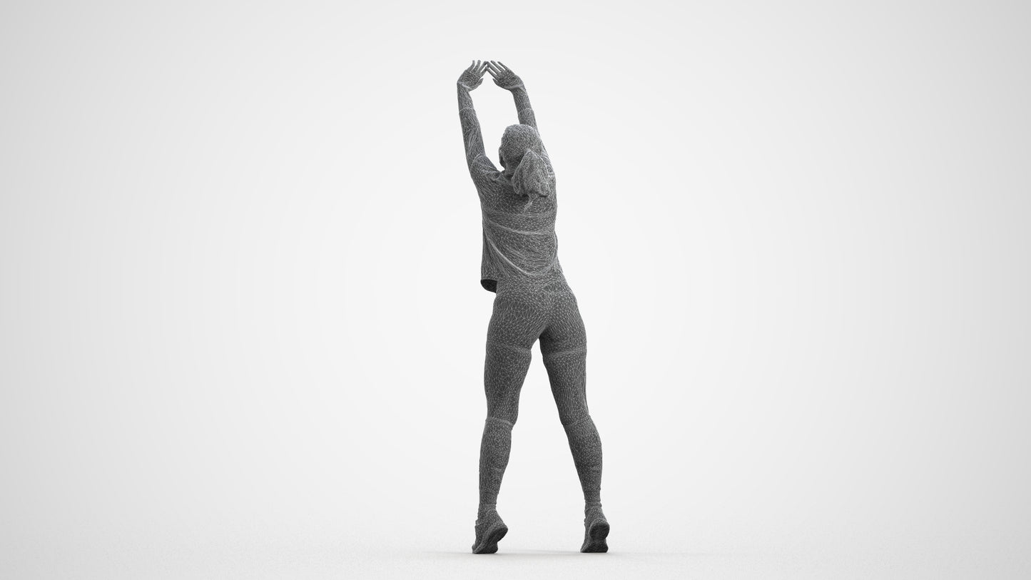 3D scanned woman sport, photorealistic archviz people for Enscape and SketchUp, wireframe front view