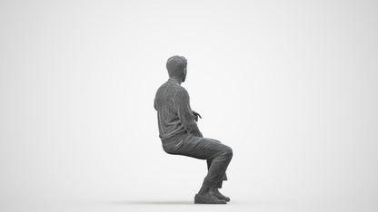 photogrammetry 3D man casual sitting, realistic human model archviz FBX, wireframe side view