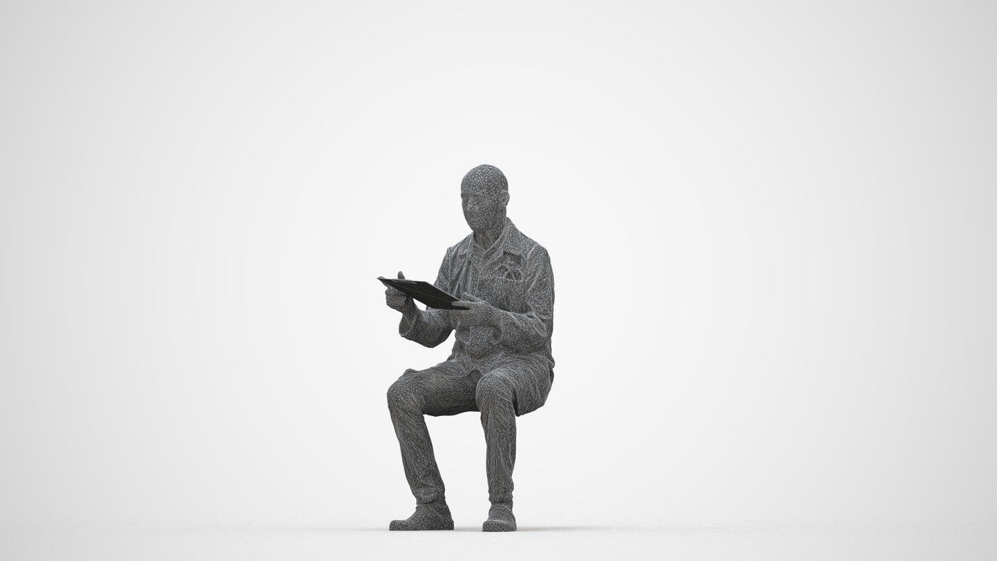 photogrammetry 3D senior man medical, realistic human model archviz FBX, wireframe back view