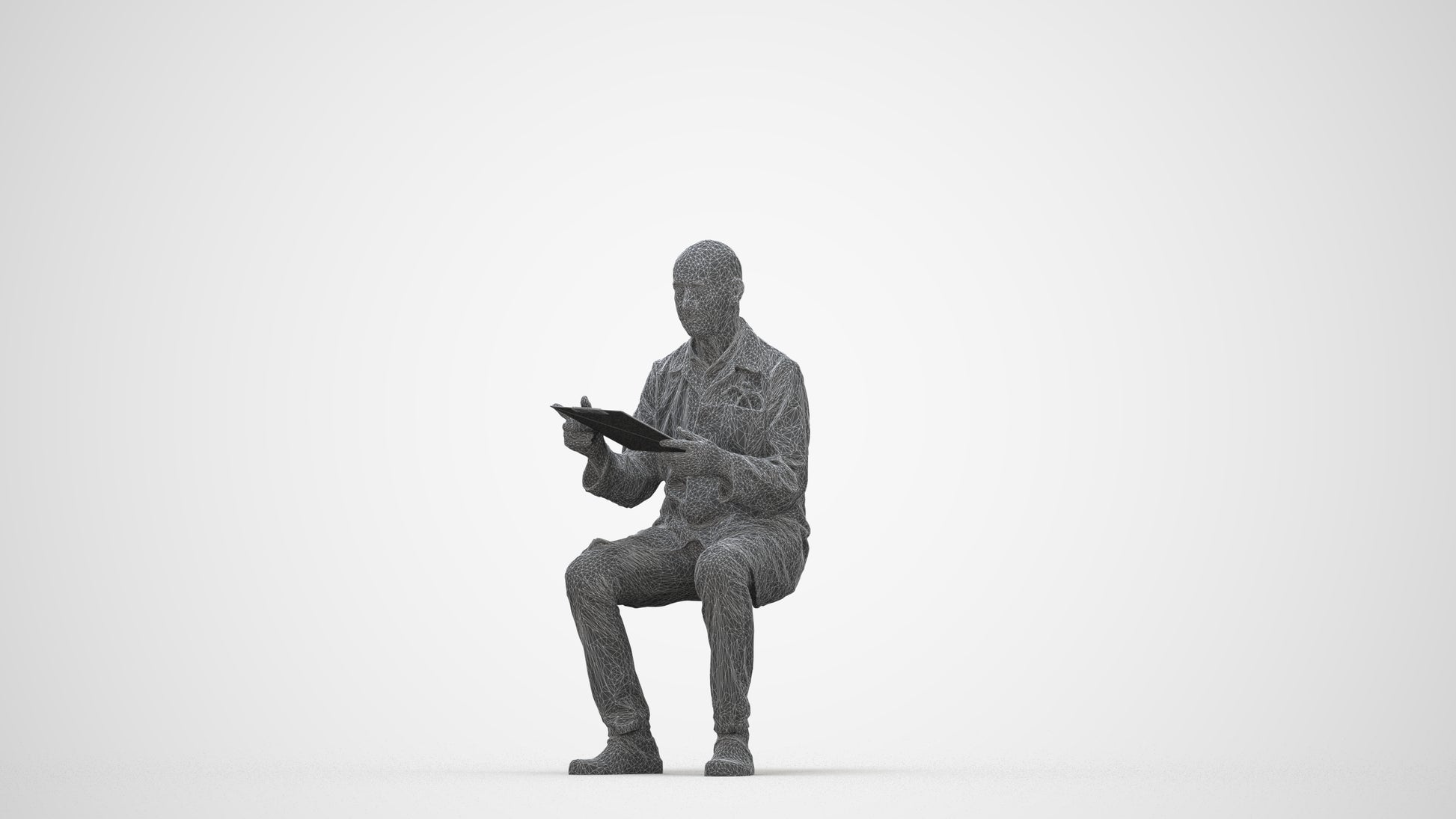 photogrammetry 3D senior man medical, realistic human model archviz FBX, wireframe back view