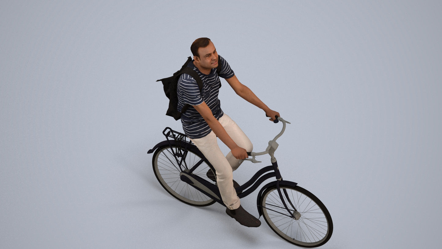 photogrammetry 3D man casual sitting, realistic human model archviz FBX, back view render