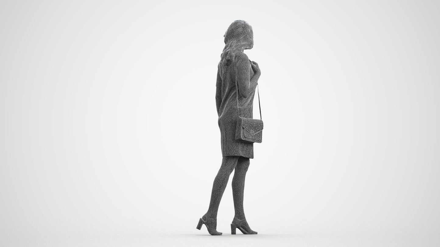 realistic 3D human woman casual walking, archviz people FBX OBJ for Blender, wireframe front view