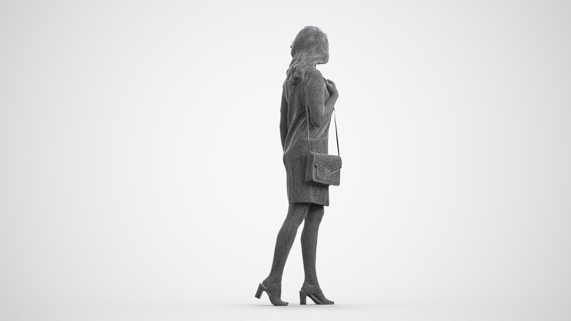 realistic 3D human woman casual walking, archviz people FBX OBJ for Blender, wireframe front view