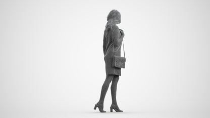 realistic 3D human woman casual walking, archviz people FBX OBJ for Blender, wireframe front view