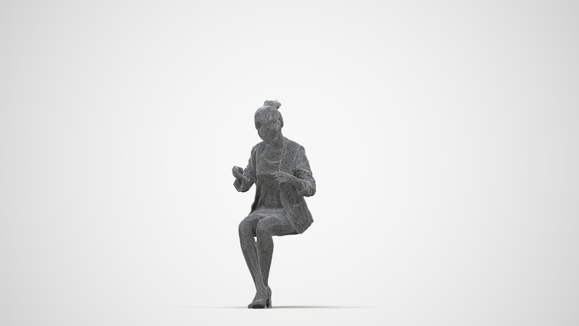 3D scanned woman business, photorealistic archviz people for Enscape and SketchUp, wireframe back view