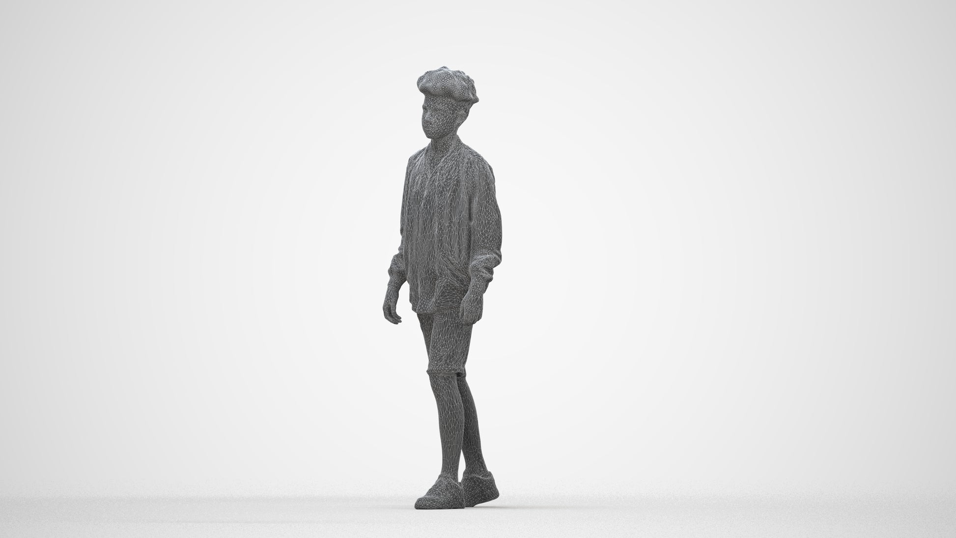 realistic 3D human boy casual kids, archviz people FBX OBJ for Blender, wireframe back view