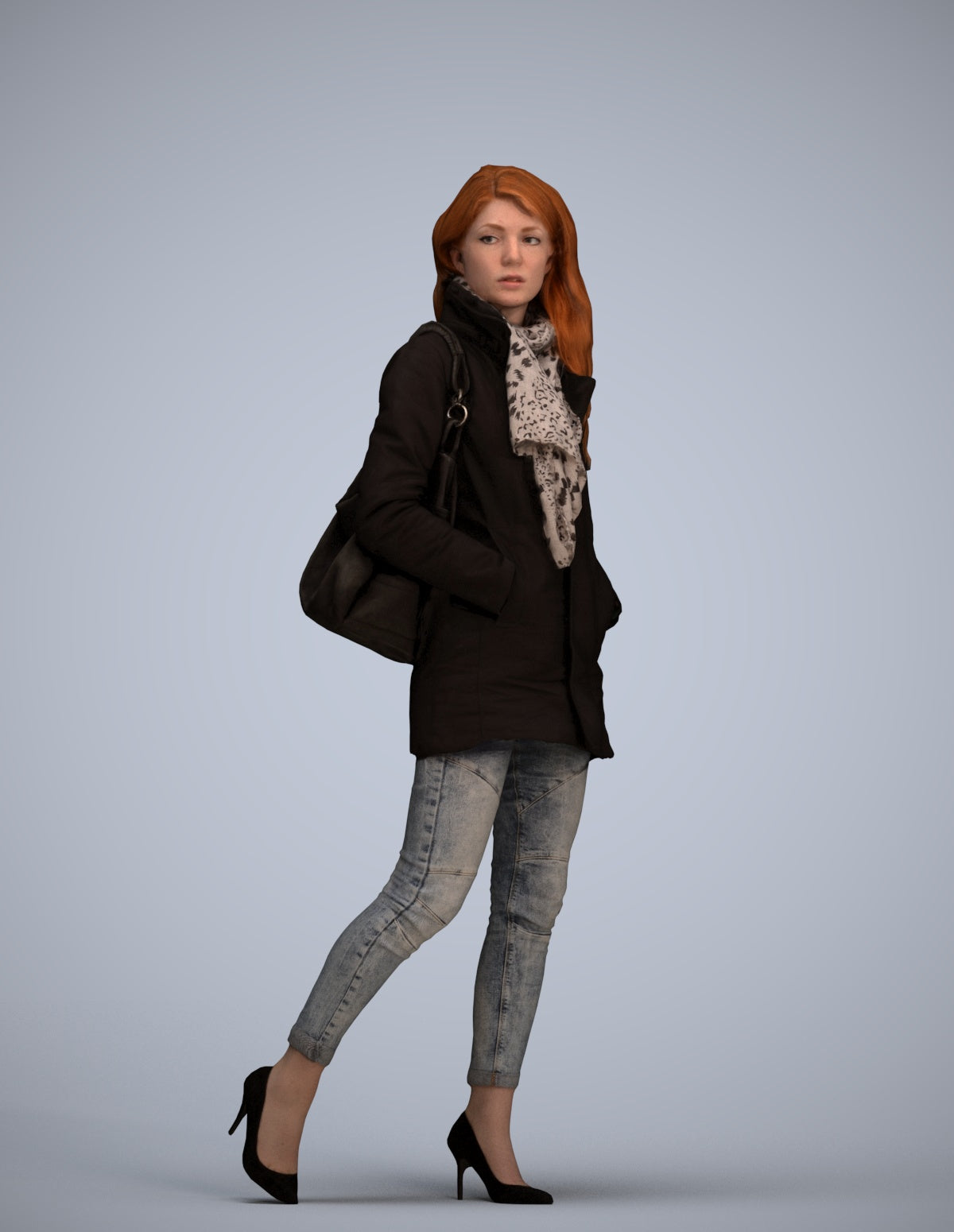 3D people model woman casual walking, scanned human for 3ds Max rendering