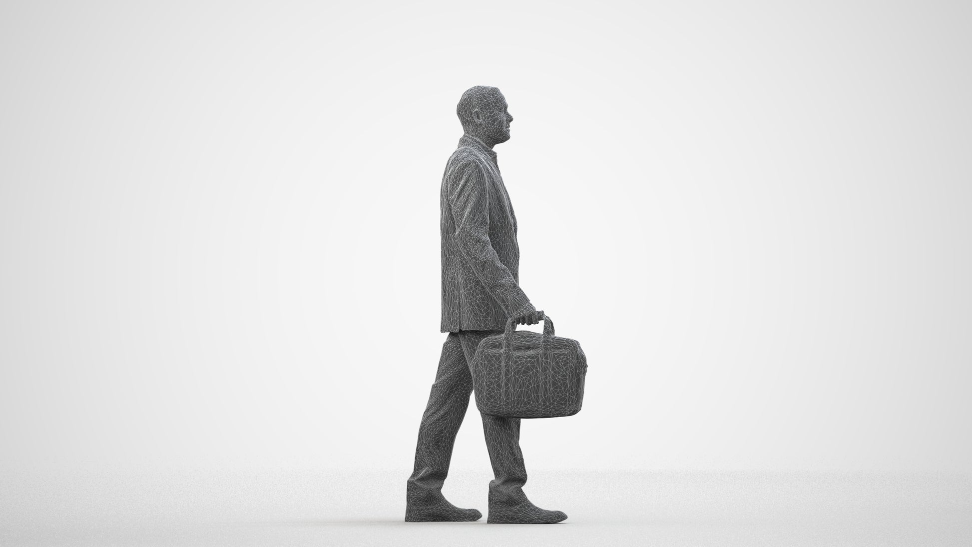 realistic 3D human man business, archviz people FBX OBJ for Blender, wireframe side view