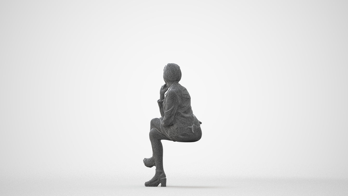 3D scanned woman sitting casual, photorealistic archviz people for Enscape and SketchUp, square thumbnail