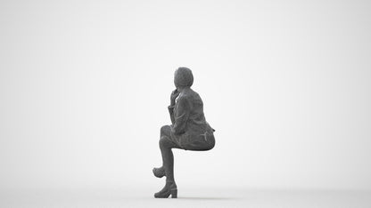 3D scanned woman sitting casual, photorealistic archviz people for Enscape and SketchUp, square thumbnail