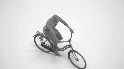 realistic 3D man casual cycling, scanned archviz people for Blender and 3ds Max, wireframe three-quarter view
