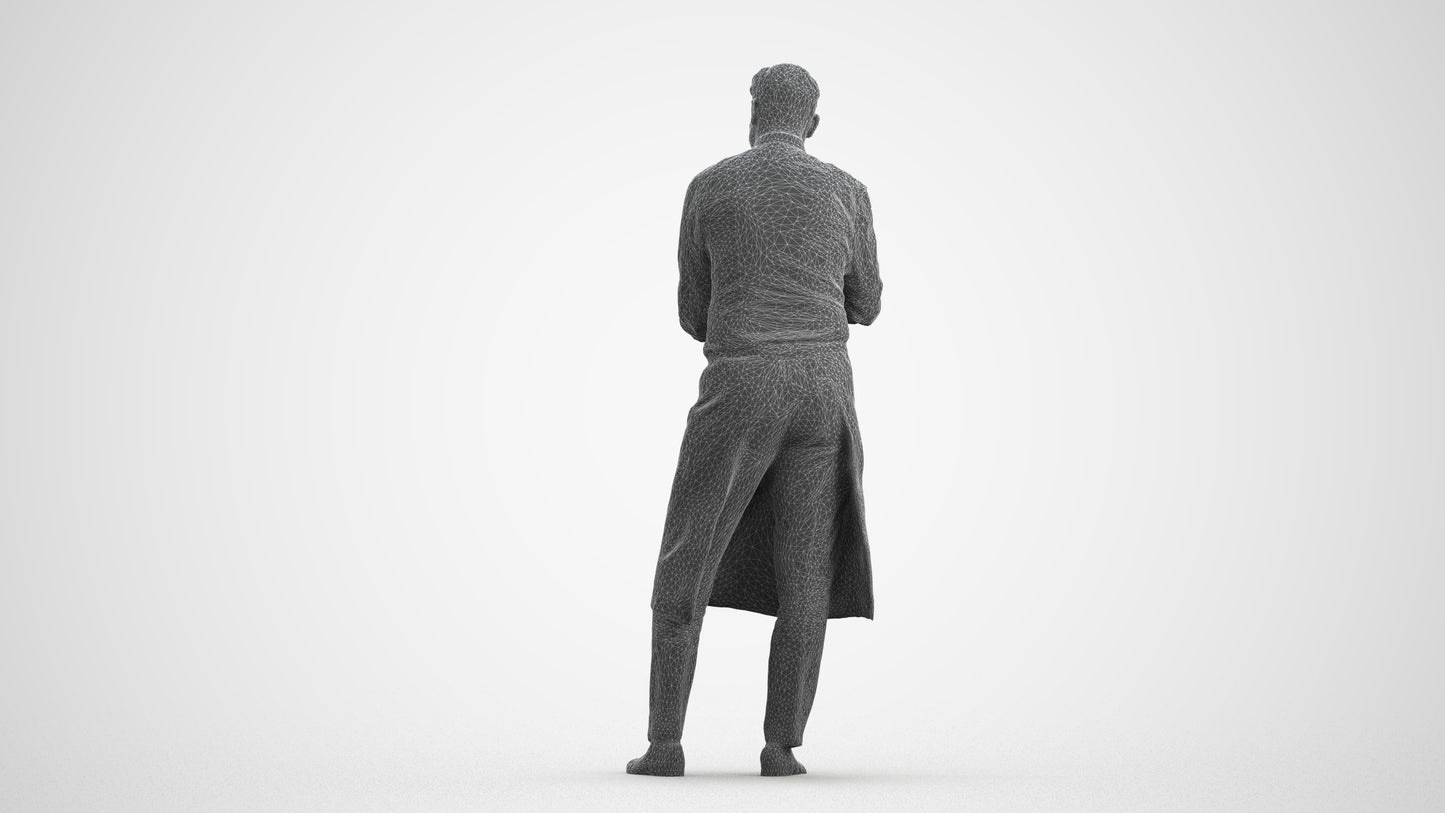 photogrammetry 3D man hospitality, realistic human model archviz FBX, wireframe front view