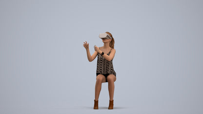 3D human model girl casual sitting, photogrammetry scanned person for archviz, standing pose render